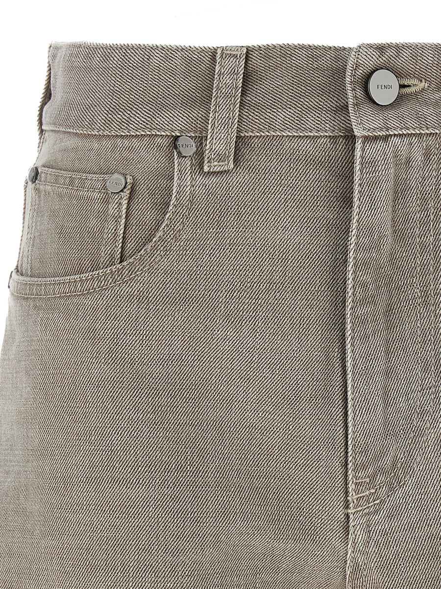 Fendi Stamp 1925 Shorts for Women Beige 100 Percent Cotton Denim with Signature Back Patch Luxury Detail