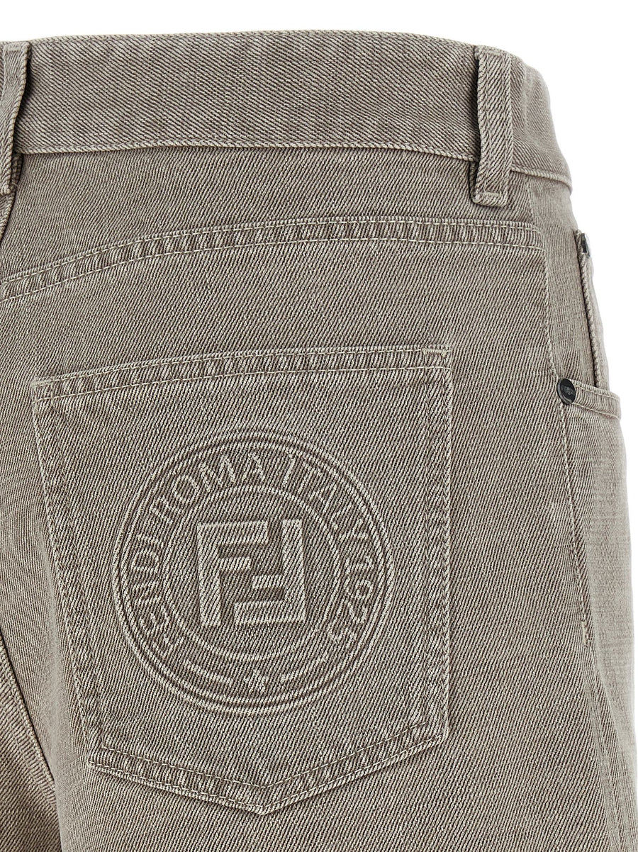 Fendi Stamp 1925 Shorts for Women Beige 100 Percent Cotton Denim with Signature Back Patch Luxury Detail