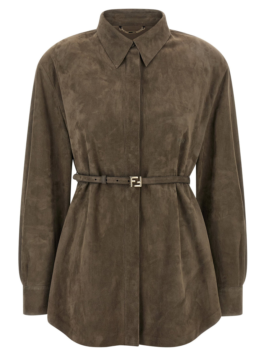 Fendi Gray Suede Shirt For Women Luxurious 100 Percent Lamb Leather With Versatile Tailoring