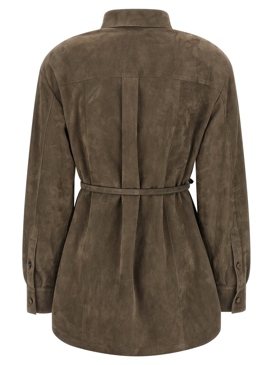 Fendi Gray Suede Shirt For Women Luxurious 100 Percent Lamb Leather With Versatile Tailoring