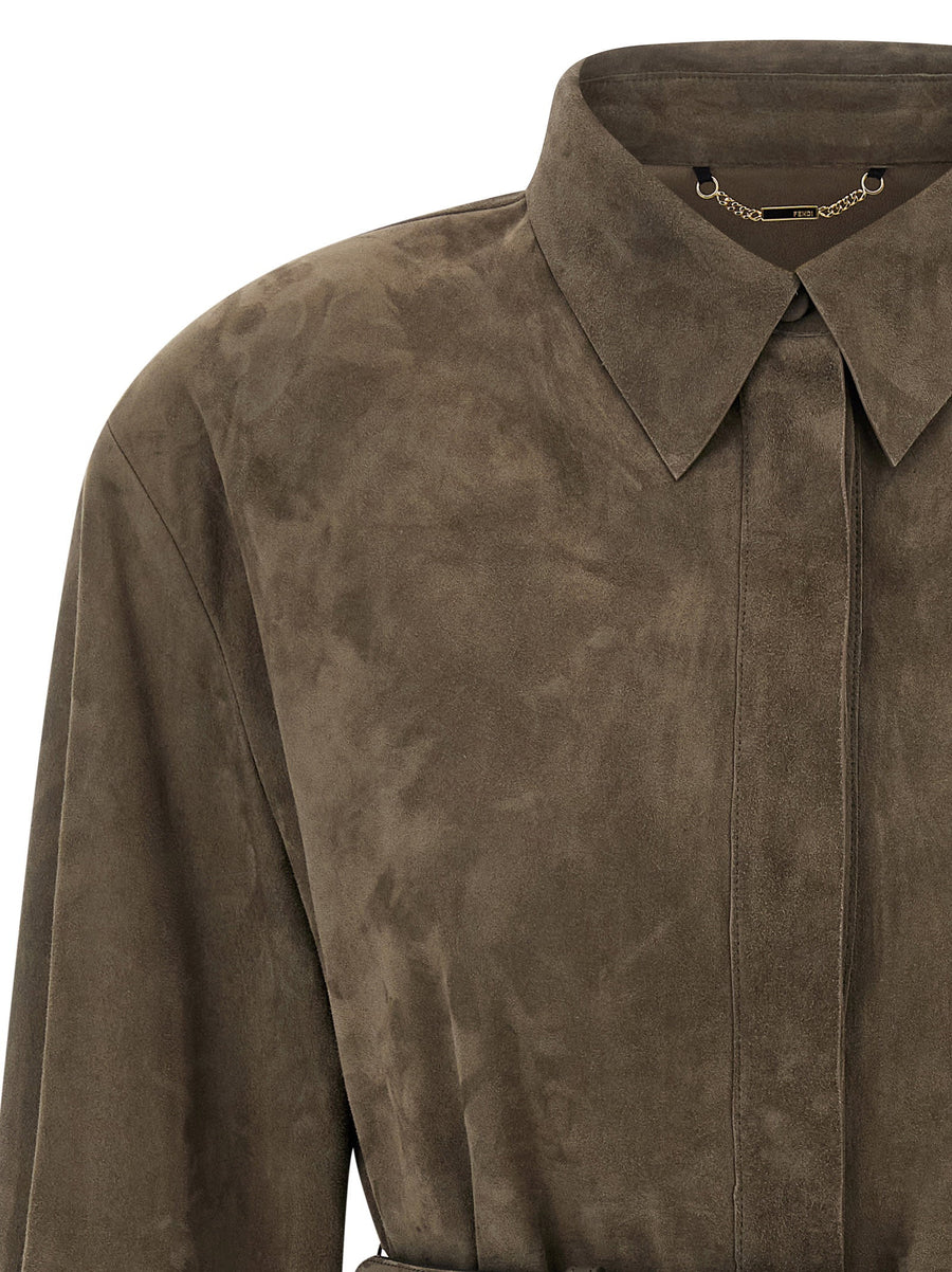 Fendi Gray Suede Shirt For Women Luxurious 100 Percent Lamb Leather With Versatile Tailoring