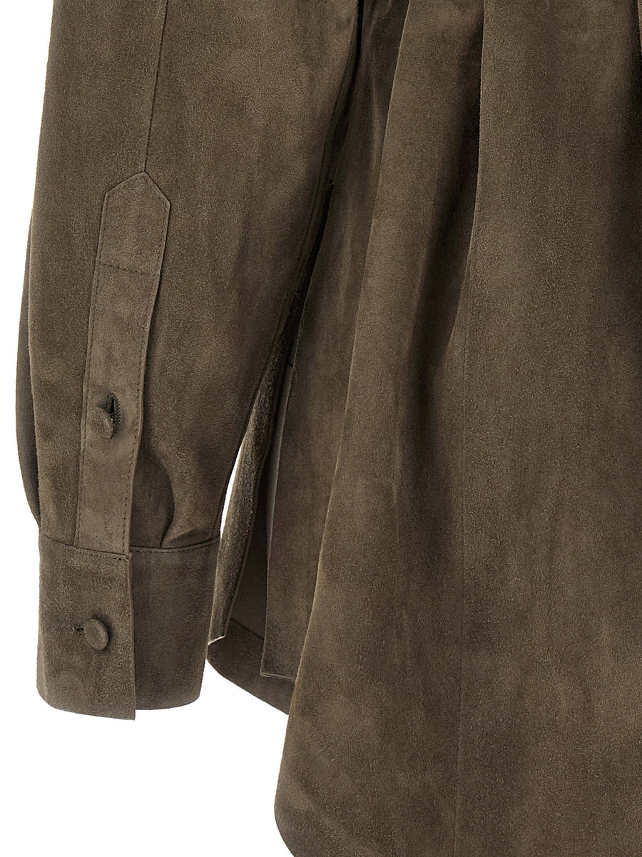 Fendi Gray Suede Shirt For Women Luxurious 100 Percent Lamb Leather With Versatile Tailoring