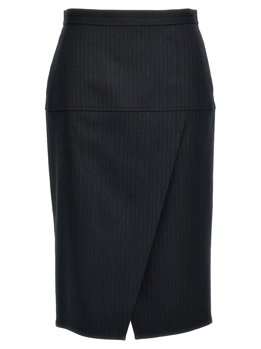 Fendi Pinstriped Wool Skirt For Women Premium Sheath With Pockets Diagonal Front Split