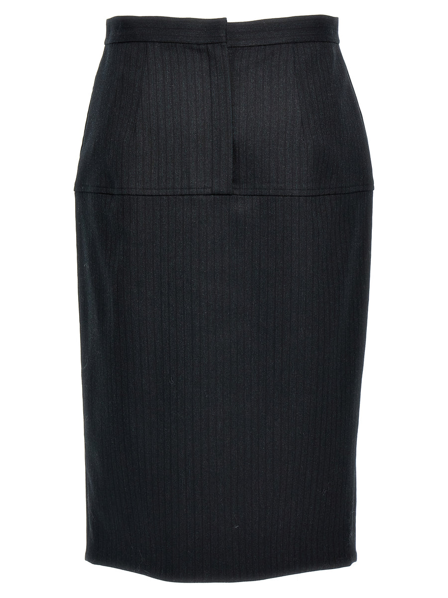 Fendi Pinstriped Wool Skirt For Women Premium Sheath With Pockets Diagonal Front Split