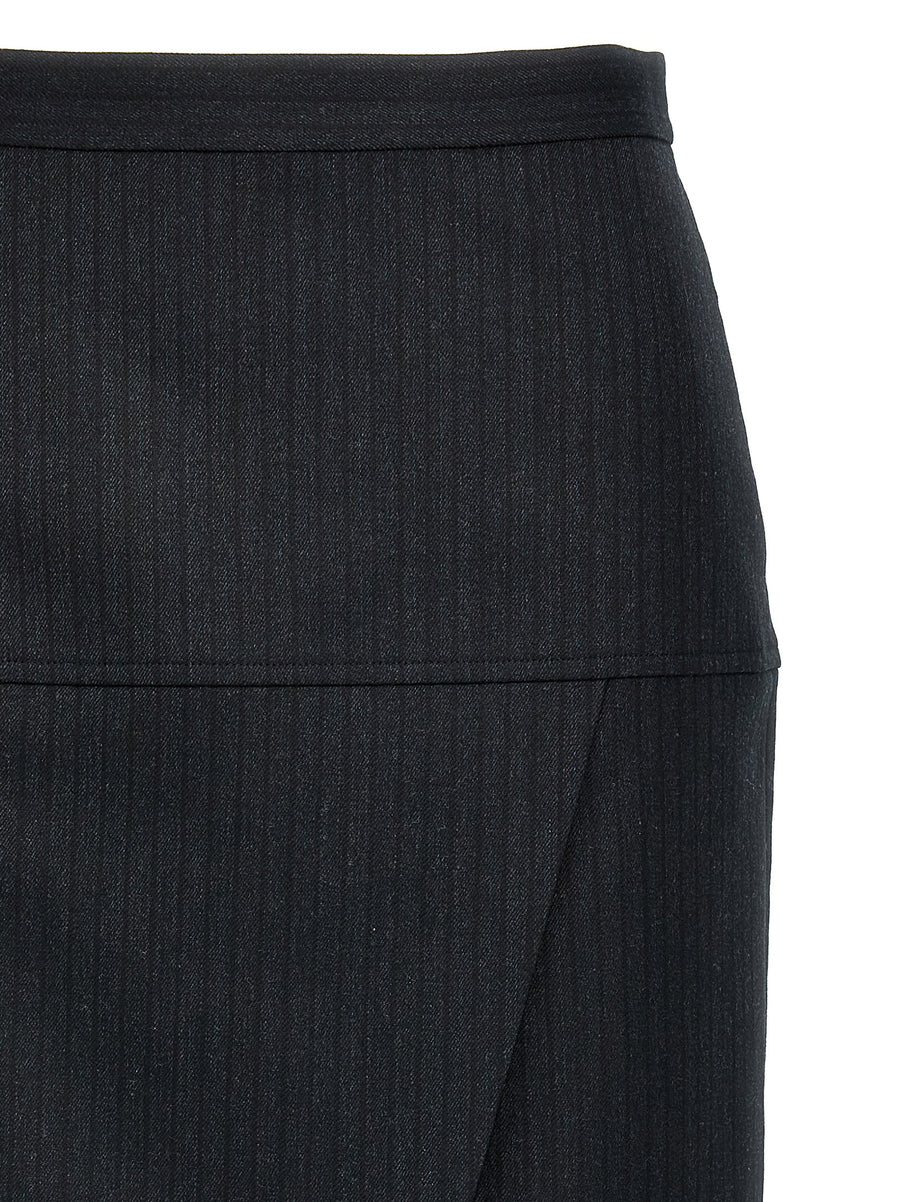 Fendi Pinstriped Wool Skirt For Women Premium Sheath With Pockets Diagonal Front Split