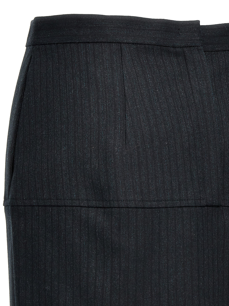 Fendi Pinstriped Wool Skirt For Women Premium Sheath With Pockets Diagonal Front Split