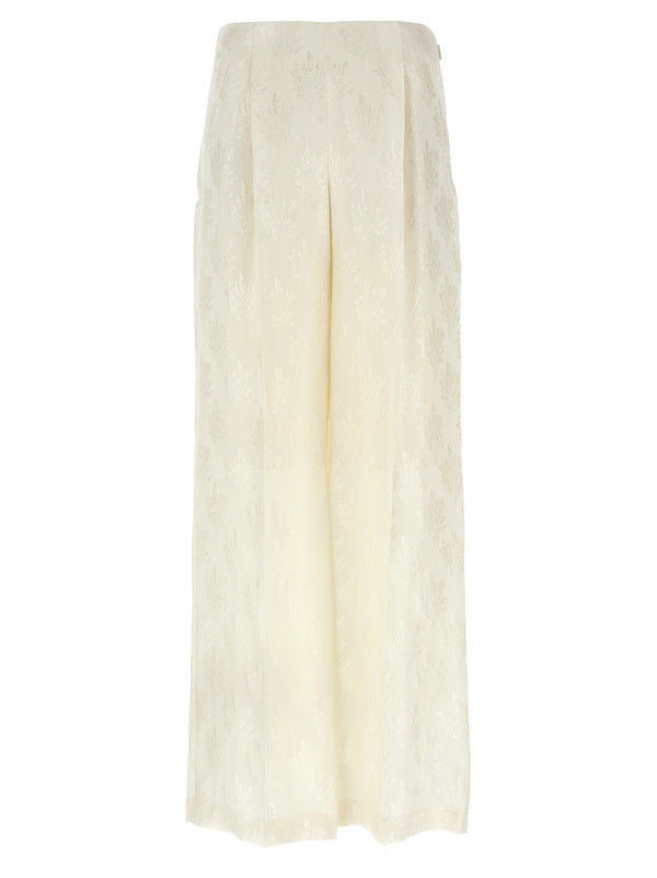 Fendi Bouquet Silk Trousers For Women Pajama Style White