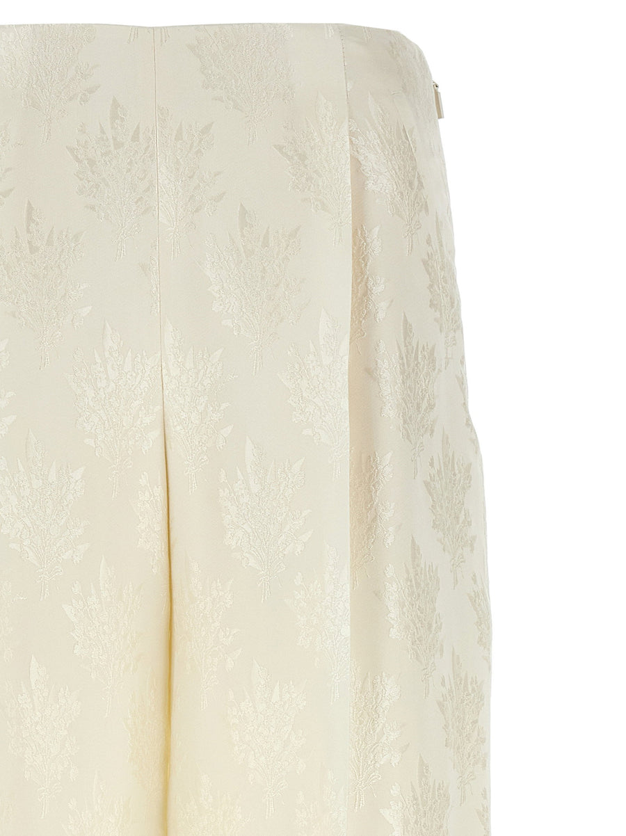 Fendi Bouquet Silk Trousers For Women Pajama Style White
