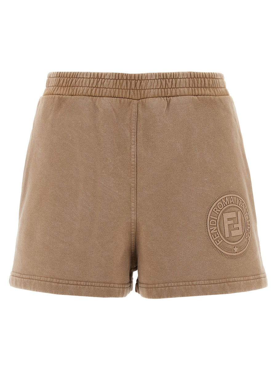 Fendi Roma Shorts 3D Embroidered Front Premium Vintage Cotton Elastic Waistband For Women