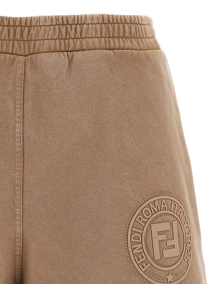 Fendi Roma Shorts 3D Embroidered Front Premium Vintage Cotton Elastic Waistband For Women