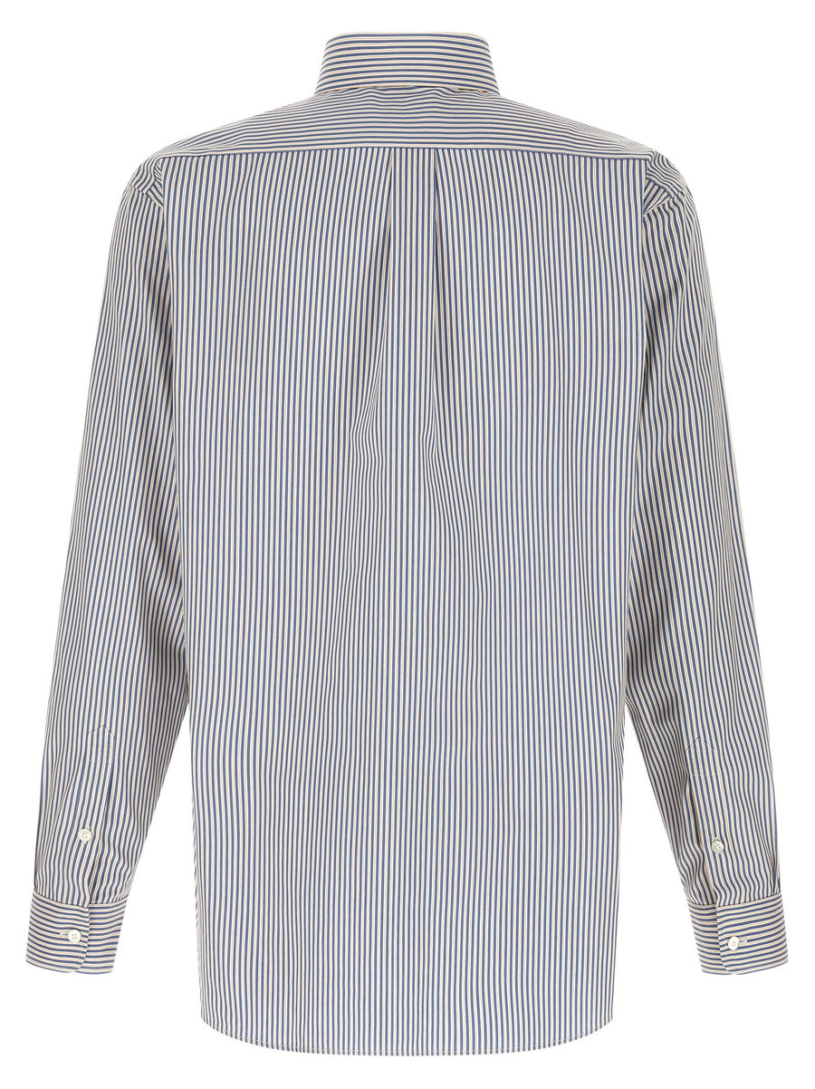 Fendi Blue Striped Button Down Shirt For Men 100 Percent Cotton Signature Embossed FF Pocket