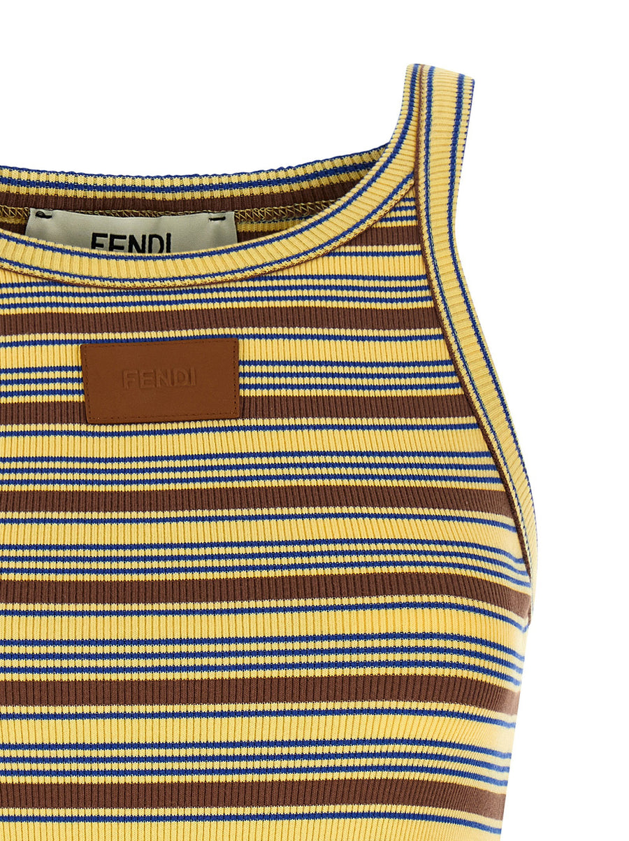 Fendi Multicolor Striped Sleeveless Top Slim Fit Cotton Knit