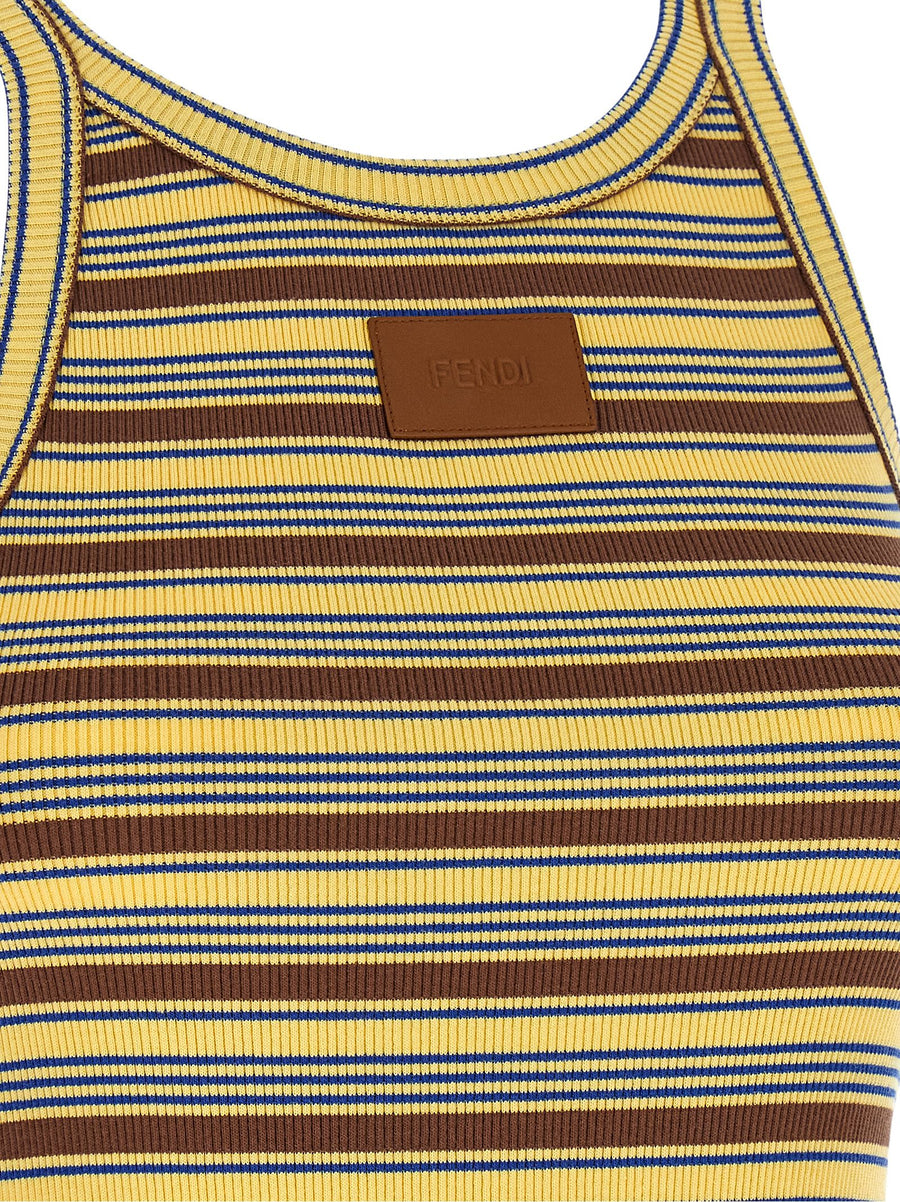 Fendi Multicolor Striped Sleeveless Top Slim Fit Cotton Knit