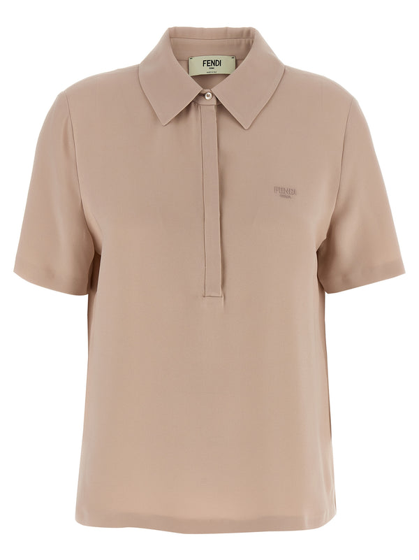 Fendi Silk Polo Shirt For Women Pink Silk Cady With Discreet Logo Embroidery Luxurious Versatile