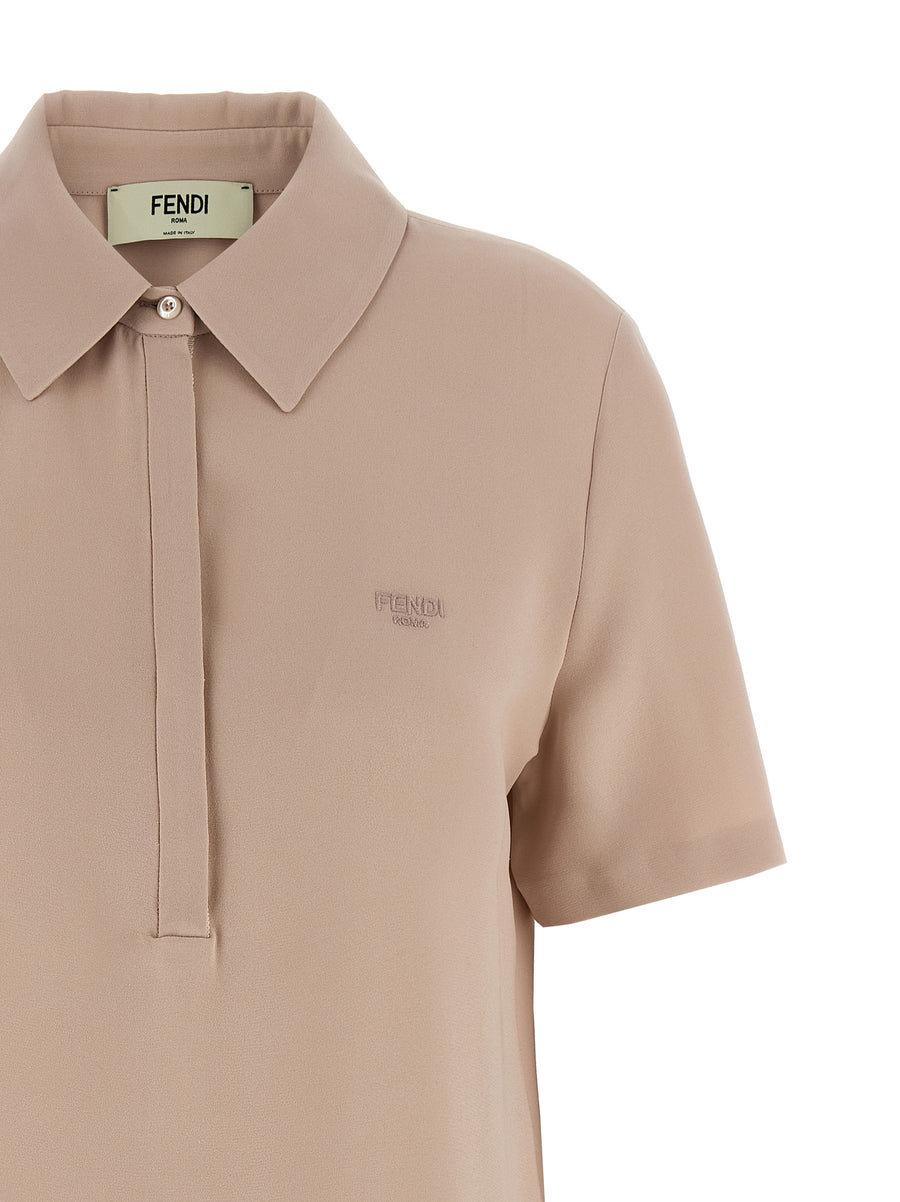 Fendi Silk Polo Shirt For Women Pink Silk Cady With Discreet Logo Embroidery Luxurious Versatile
