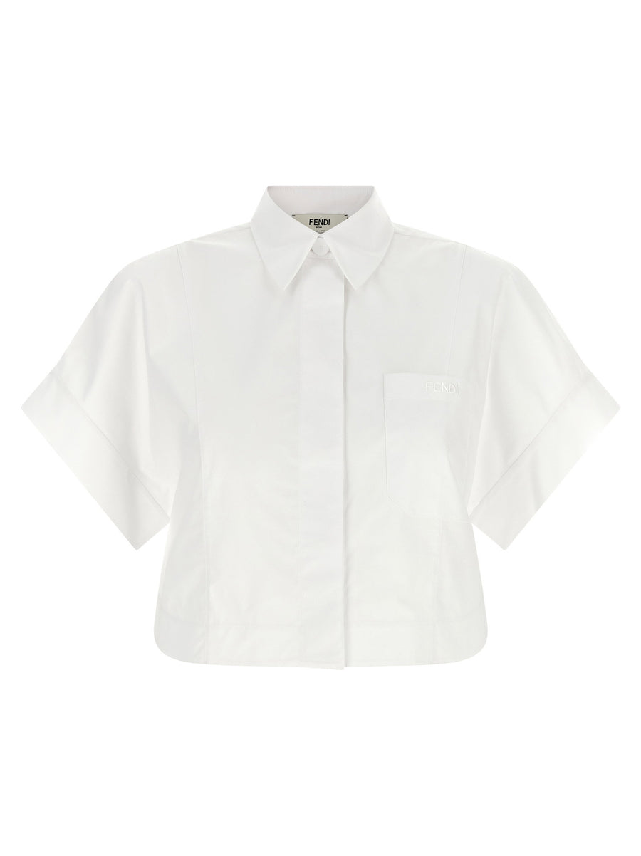 Fendi White Cotton Poplin Maxi Button Shirt Boxy Fit For Women