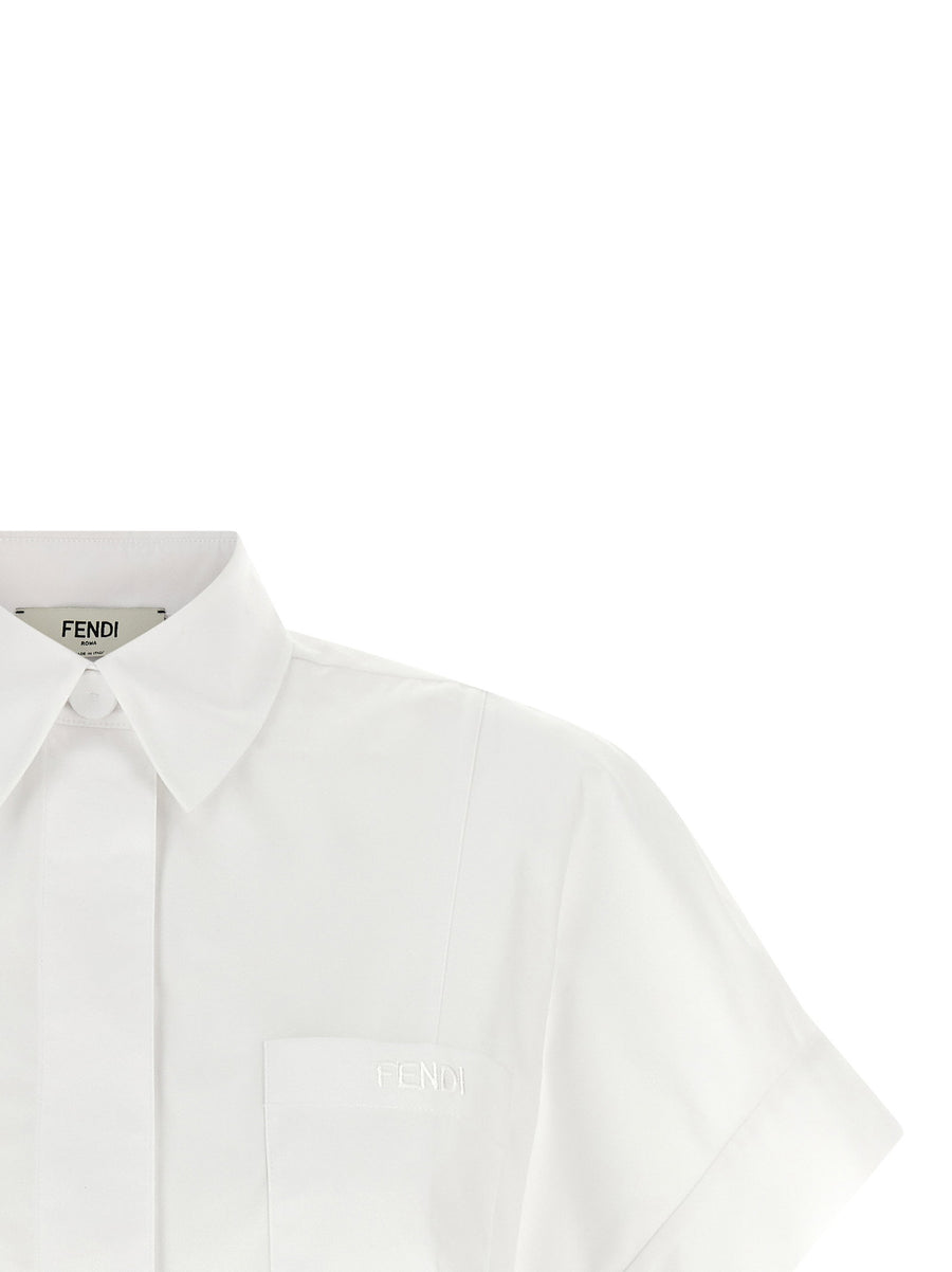 Fendi White Cotton Poplin Maxi Button Shirt Boxy Fit For Women