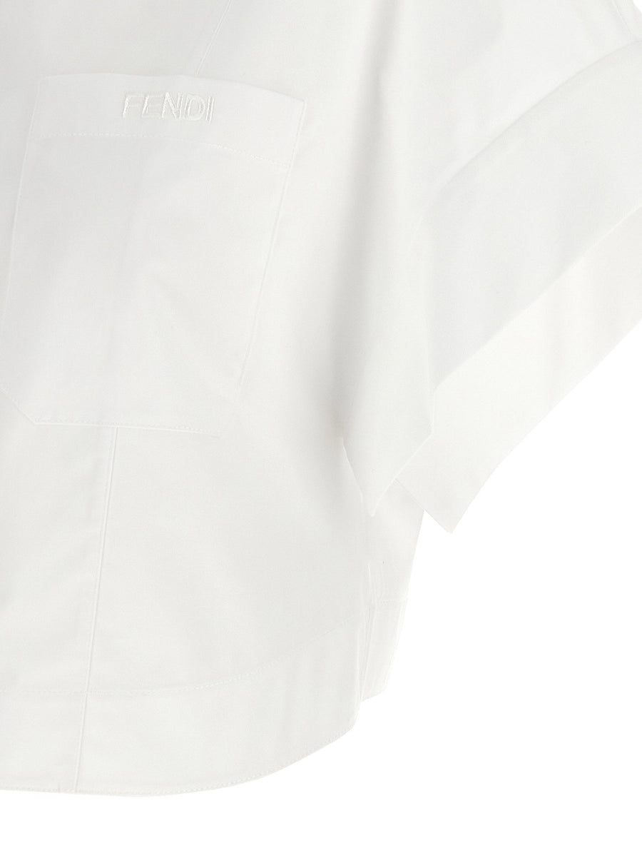 Fendi White Cotton Poplin Maxi Button Shirt Boxy Fit For Women