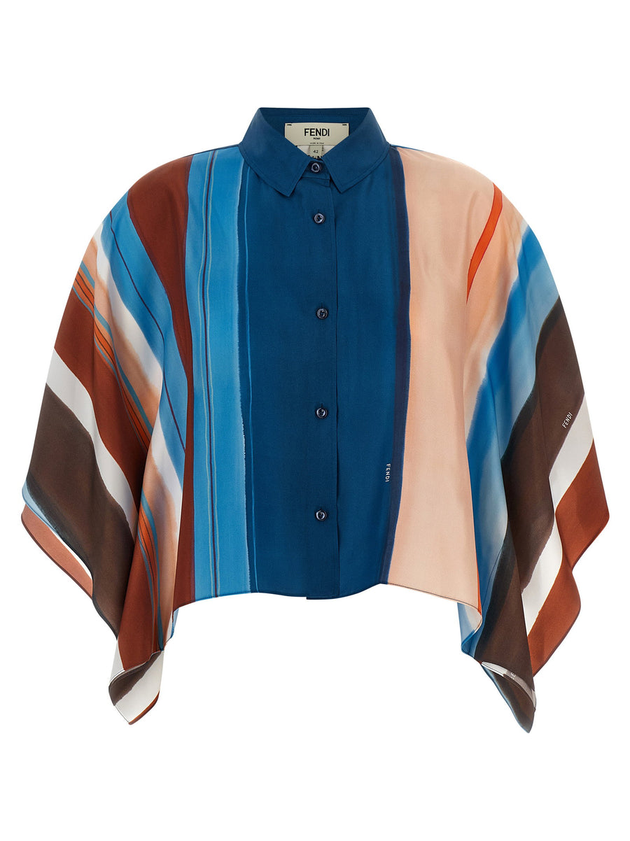 Fendi Venetian Stripes Habotai Silk Shirt Cropped Silhouette Oversized For Women