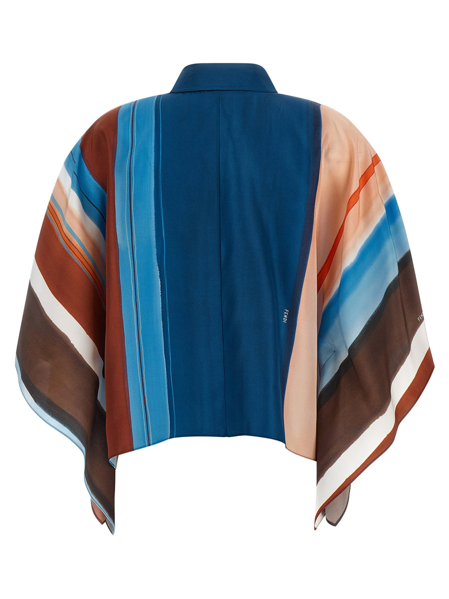 Fendi Venetian Stripes Habotai Silk Shirt Cropped Silhouette Oversized For Women