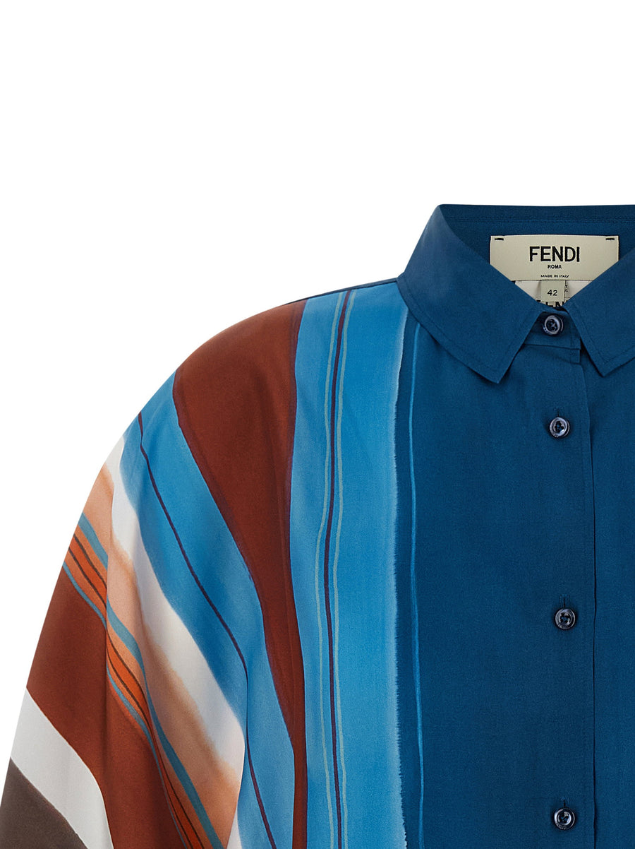 Fendi Venetian Stripes Habotai Silk Shirt Cropped Silhouette Oversized For Women