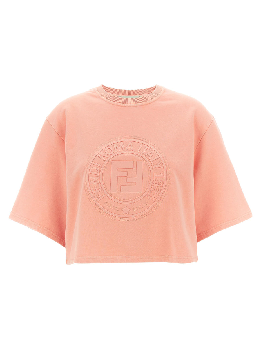 Fendi Roma 3D Embroidered Pink Crop Sweatshirt For Women Premium 100 Percent Cotton Topwear