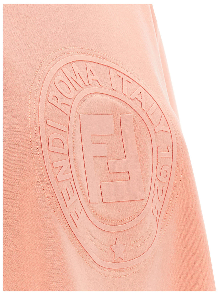 Fendi Roma 3D Embroidered Pink Crop Sweatshirt For Women Premium 100 Percent Cotton Topwear