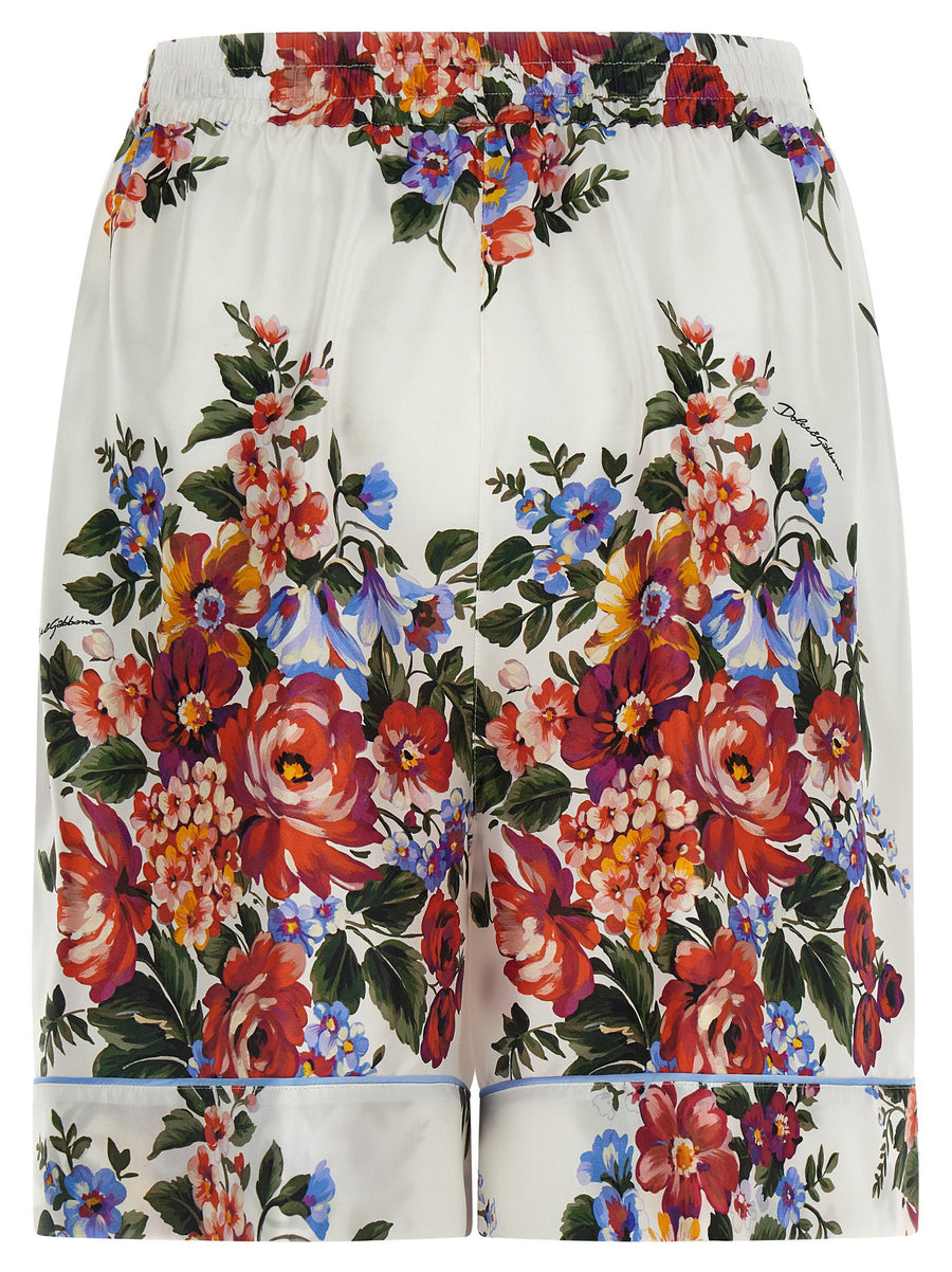 Dolce And Gabbana Vanity Luxurious Silk Bermuda Shorts For Women With Mazzo Di Fiori Floral Print And Piping
