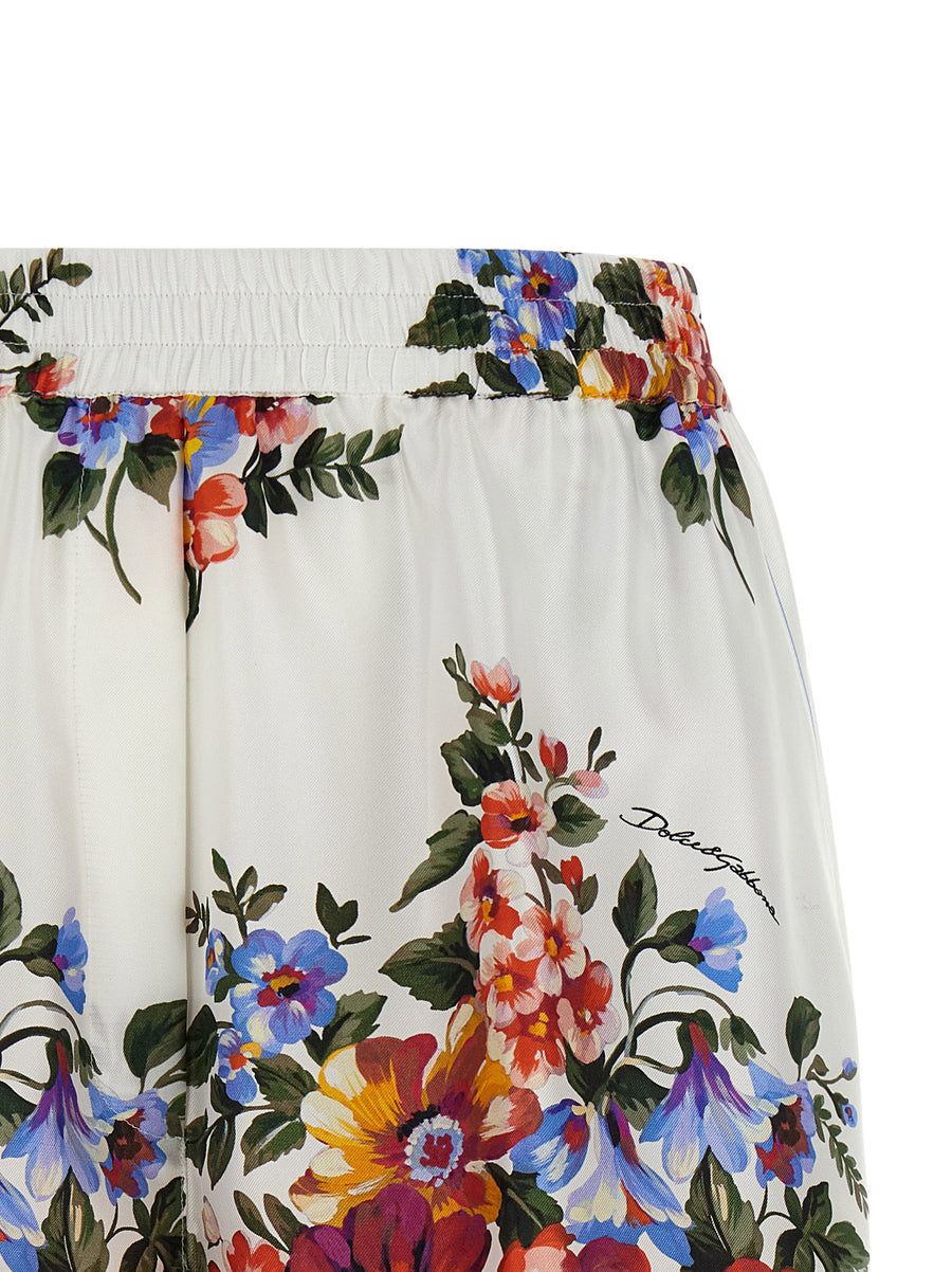 Dolce And Gabbana Vanity Luxurious Silk Bermuda Shorts For Women With Mazzo Di Fiori Floral Print And Piping
