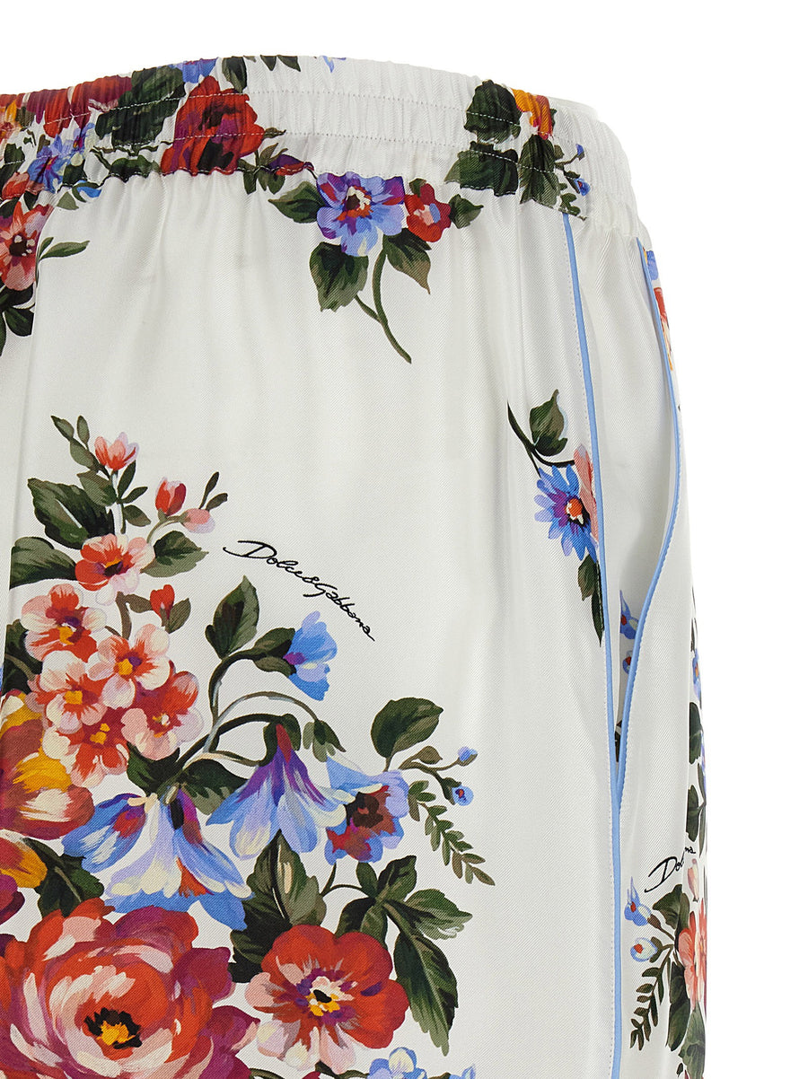 Dolce And Gabbana Vanity Luxurious Silk Bermuda Shorts For Women With Mazzo Di Fiori Floral Print And Piping