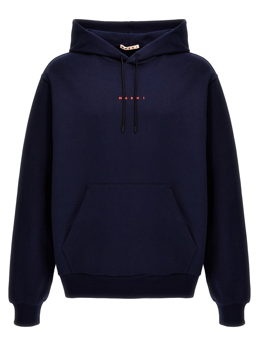 Marni Logo Hoodie for Women Blue 100% Cotton Front Print Kangaroo Pocket Streetwear Essential