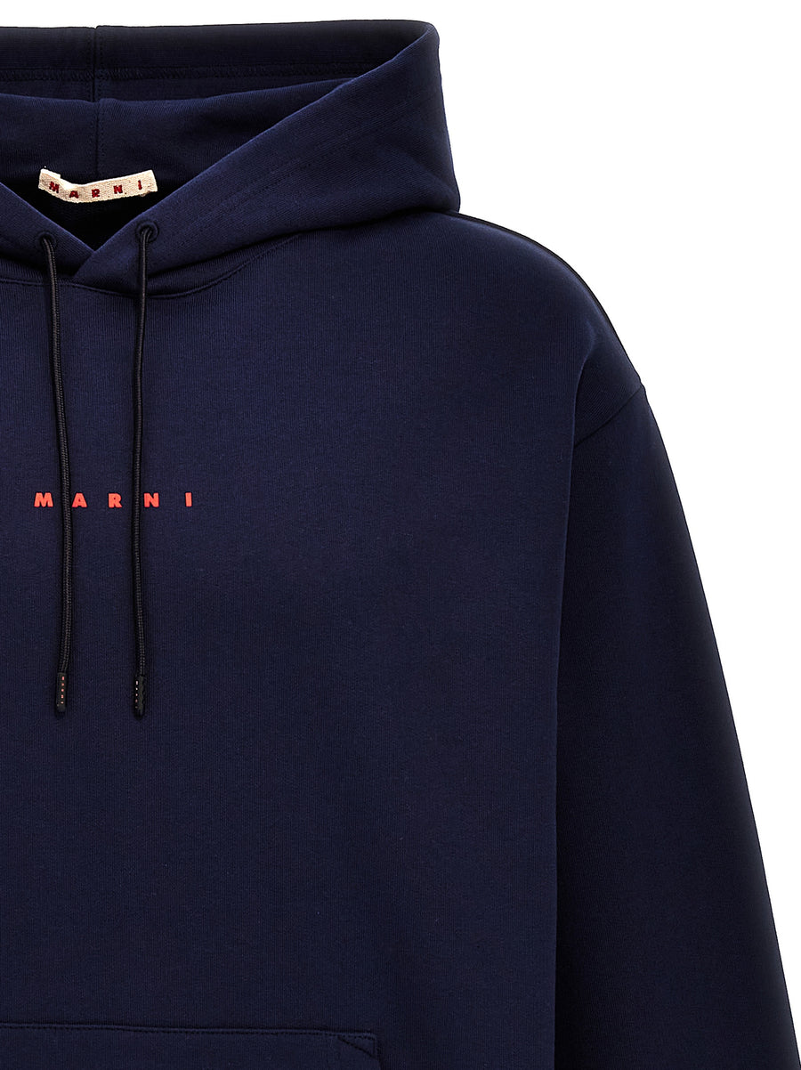 Marni Logo Hoodie for Women Blue 100% Cotton Front Print Kangaroo Pocket Streetwear Essential