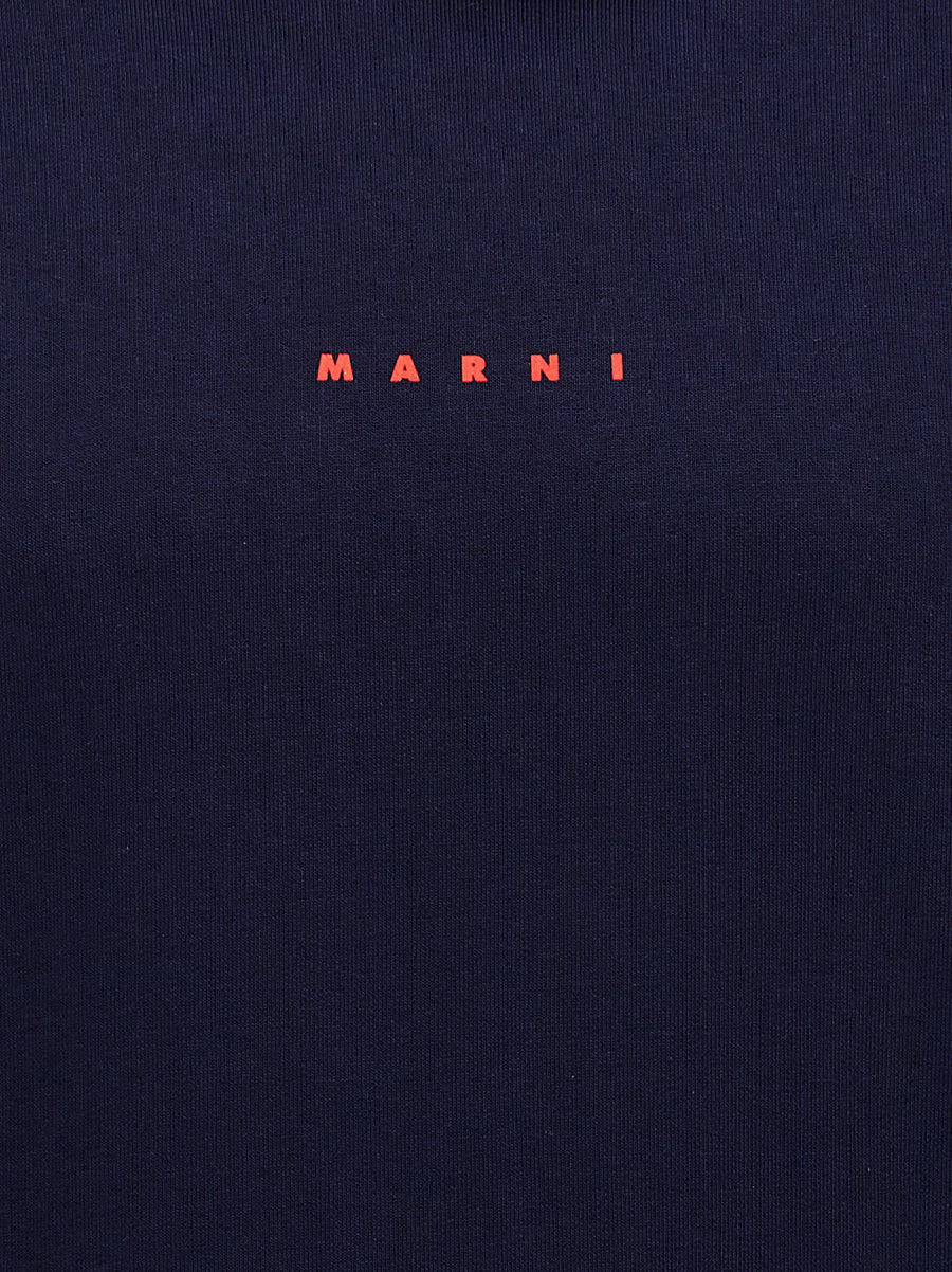 Marni Logo Hoodie for Women Blue 100% Cotton Front Print Kangaroo Pocket Streetwear Essential