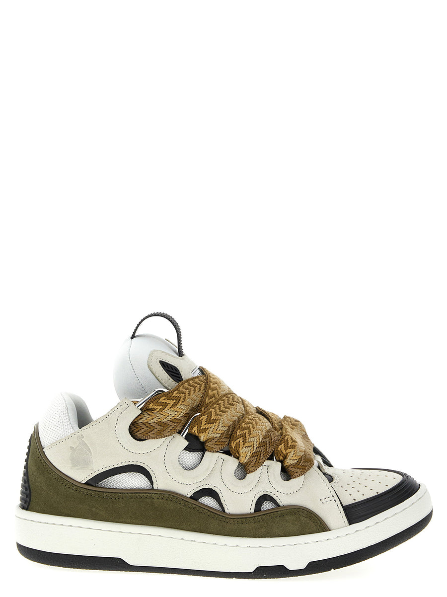 Lanvin Curb Sneakers For Men Luxury Multicolor Calf Leather With Suede Mesh Panels Matelasse Tongue