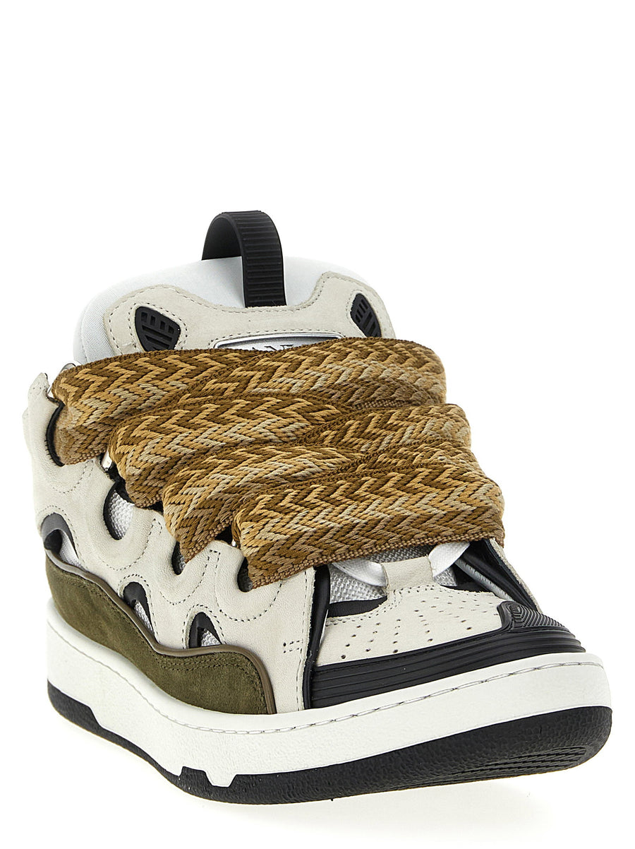 Lanvin Curb Sneakers For Men Luxury Multicolor Calf Leather With Suede Mesh Panels Matelasse Tongue