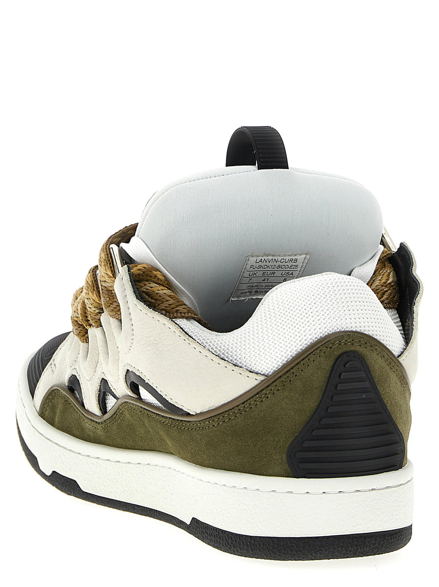 Lanvin Curb Sneakers For Men Luxury Multicolor Calf Leather With Suede Mesh Panels Matelasse Tongue