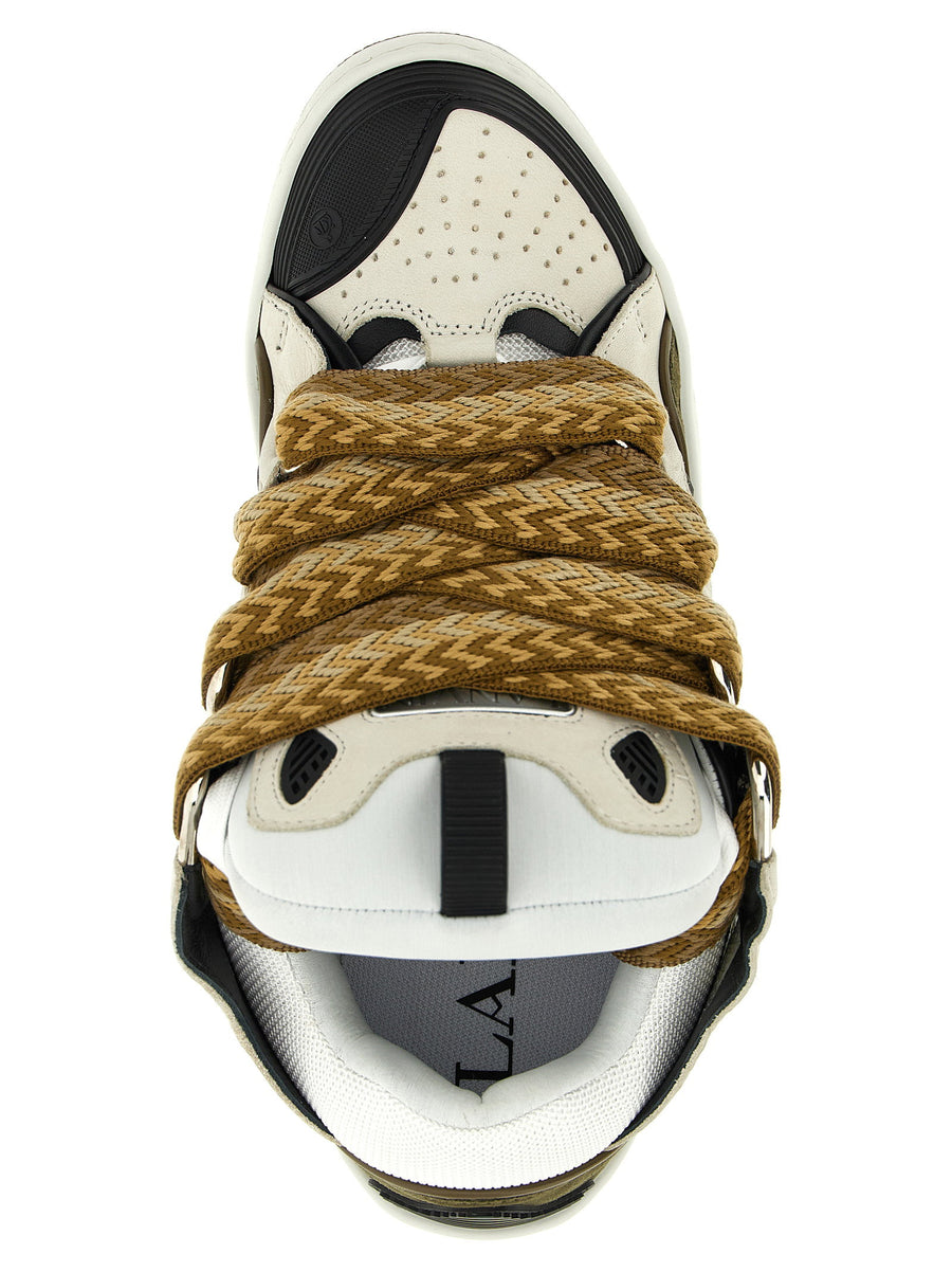 Lanvin Curb Sneakers For Men Luxury Multicolor Calf Leather With Suede Mesh Panels Matelasse Tongue