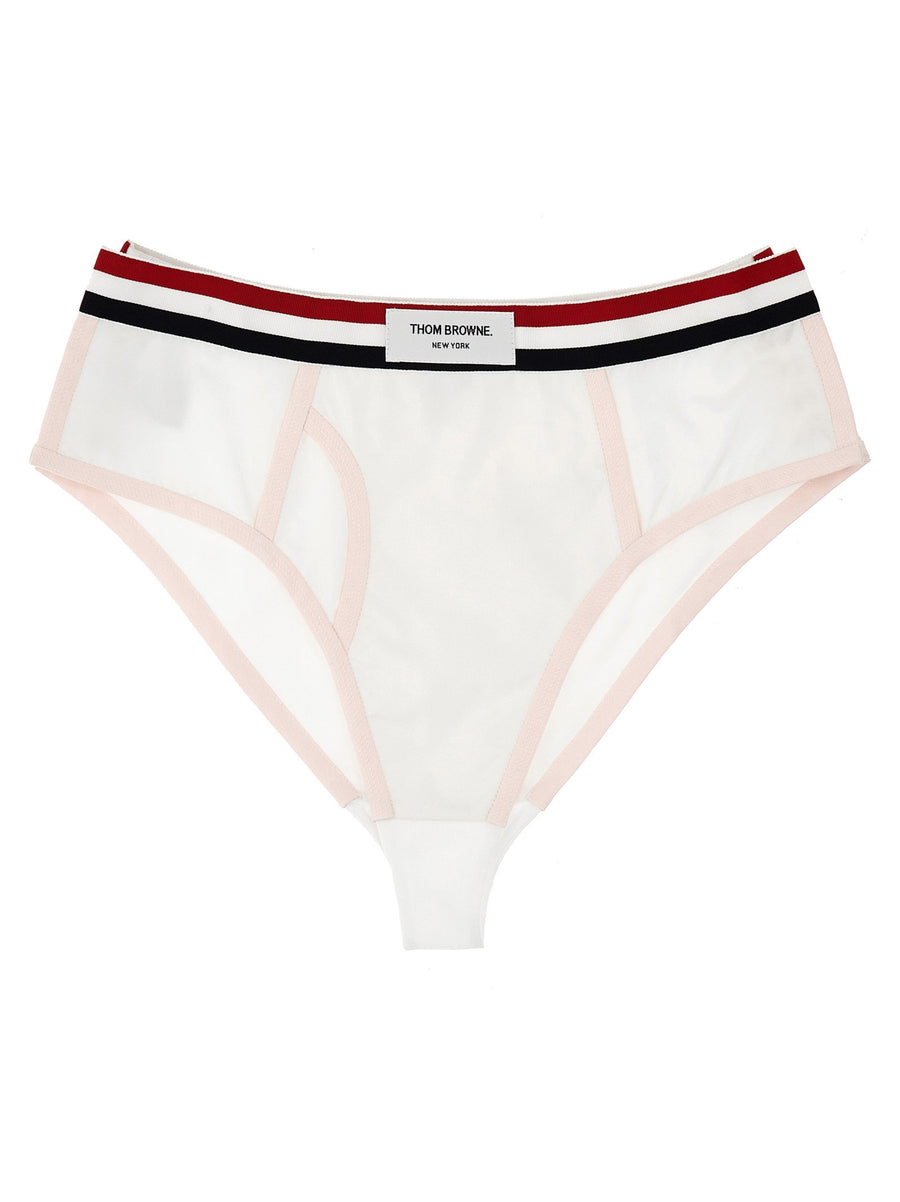Thom Browne RWB Briefs White Oxford Cotton With Silk Lining Signature RWB Waistband For Women