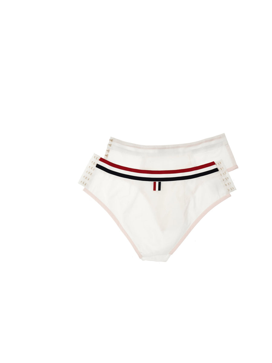 Thom Browne RWB Briefs White Oxford Cotton With Silk Lining Signature RWB Waistband For Women
