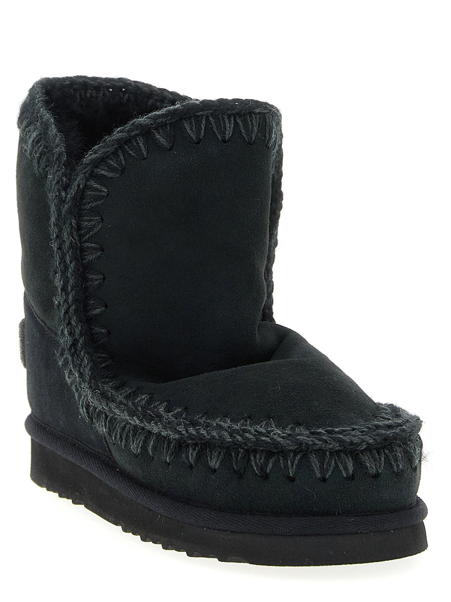 Mou Eskimo 18 Glitter Logo Sheepskin Leather Ankle Boots Black Fur Lined