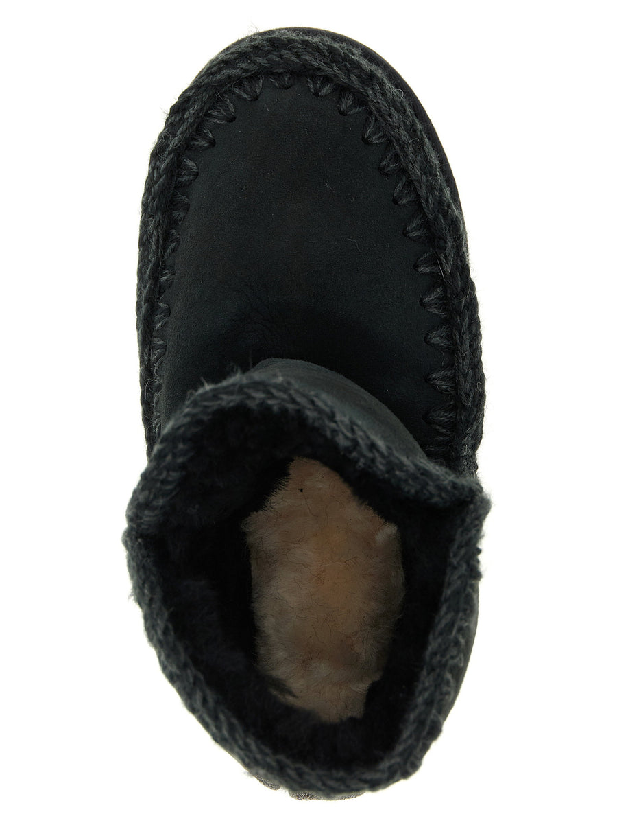 Mou Eskimo 18 Glitter Logo Sheepskin Leather Ankle Boots Black Fur Lined