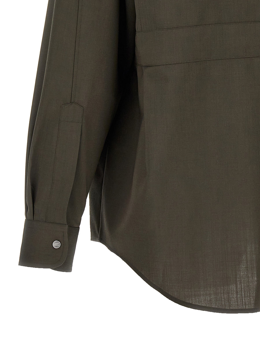 Fendi Green Wool Shirt For Men Oversized Layering Luxury 100 Percent Wool Embroidered Logo Back