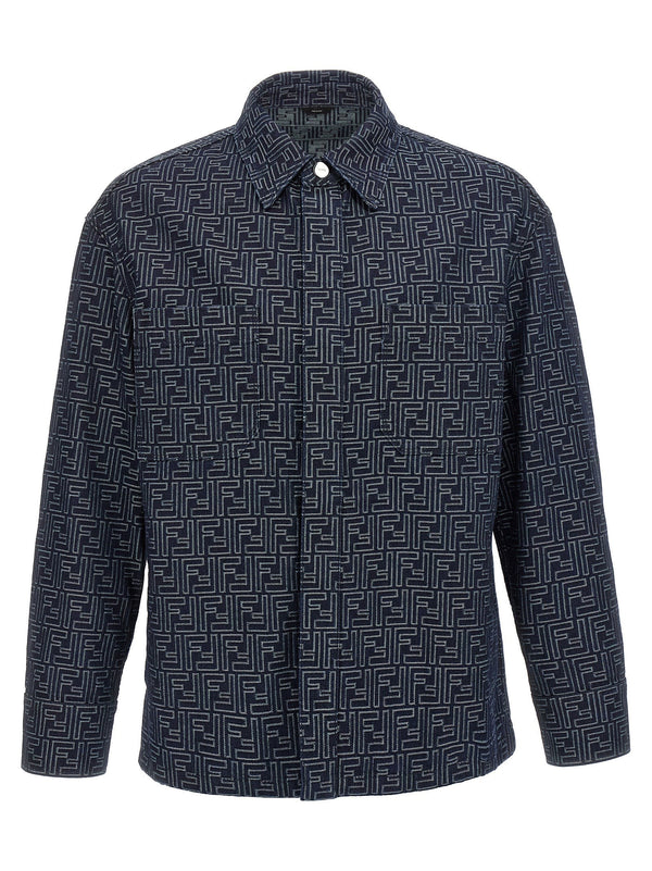 Fendi Blue Denim Overshirt For Women One Hundred Percent Cotton Premium Front Snap Closure Jacket