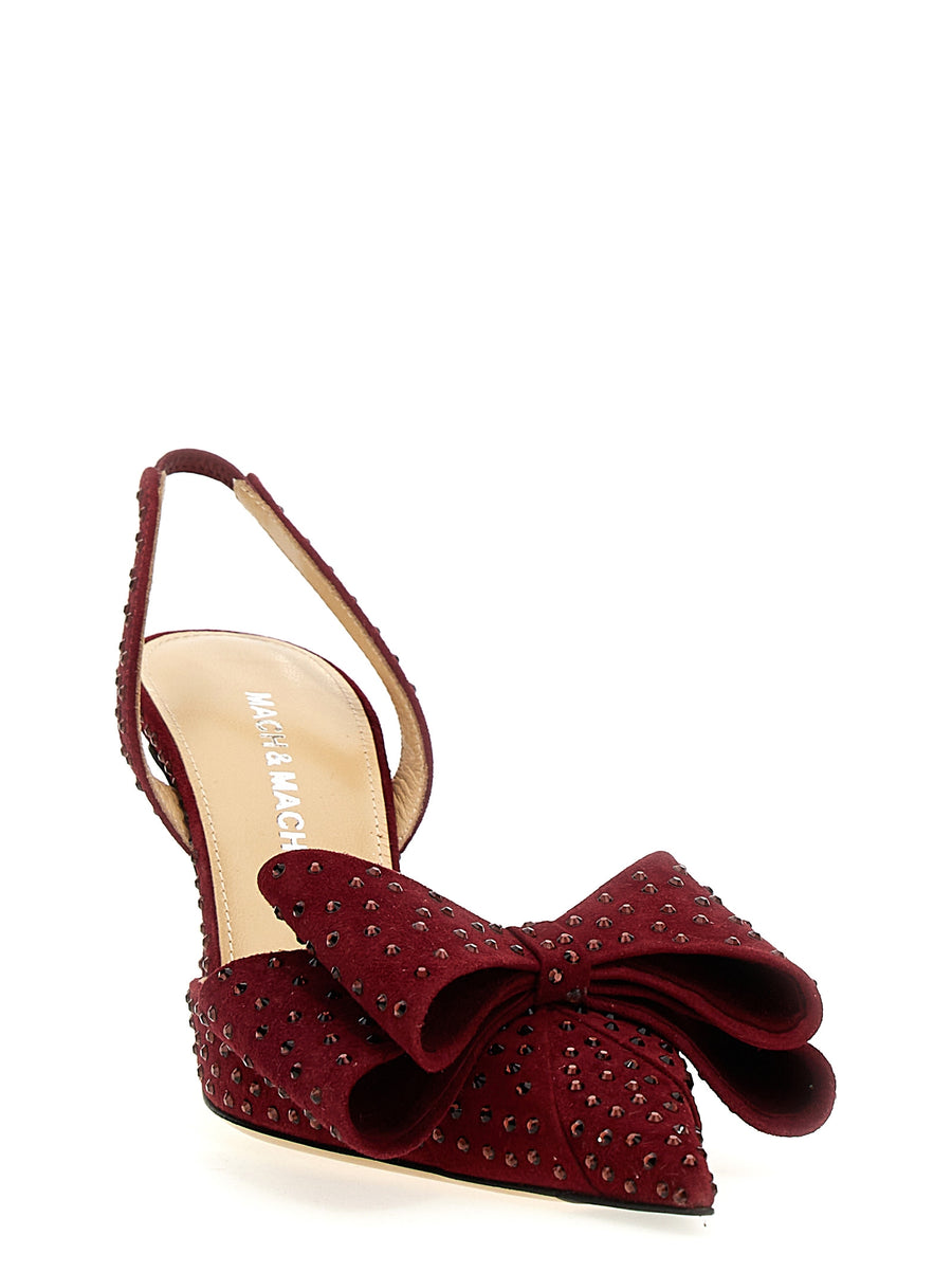 Mach & Mach Le Cadeau Slingback Bordeaux Suede With Rhinestone Bow Couture Evening Pump For Women