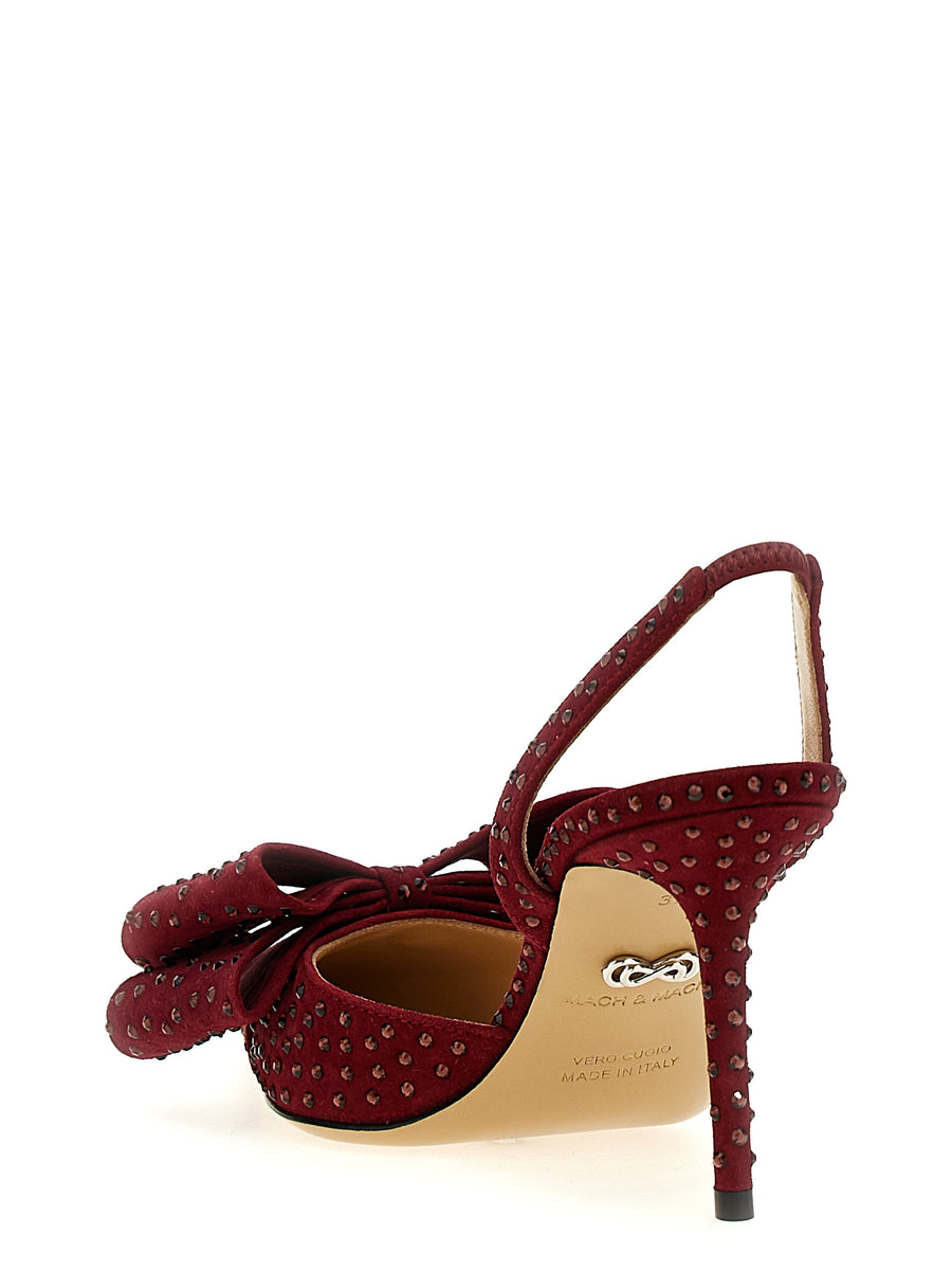 Mach & Mach Le Cadeau Slingback Bordeaux Suede With Rhinestone Bow Couture Evening Pump For Women