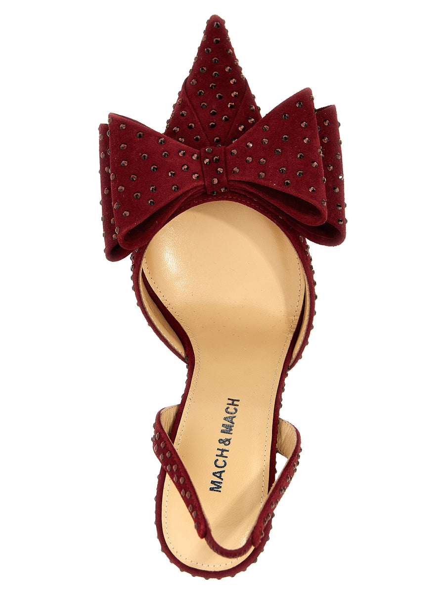 Mach & Mach Le Cadeau Slingback Bordeaux Suede With Rhinestone Bow Couture Evening Pump For Women