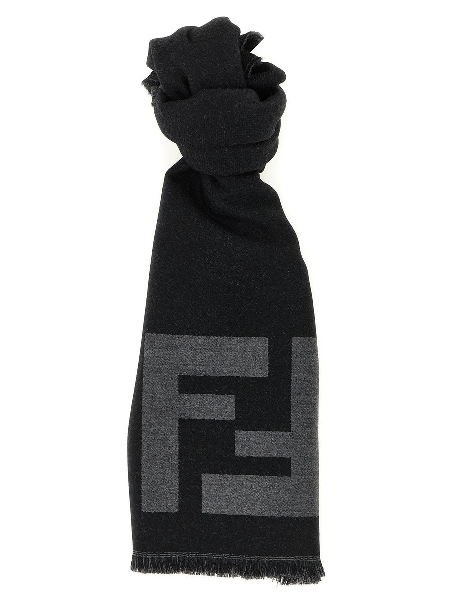 Fendi FF Macro Scarf For Men Luxury Virgin Wool Jacquard Knit With Fringed Edges