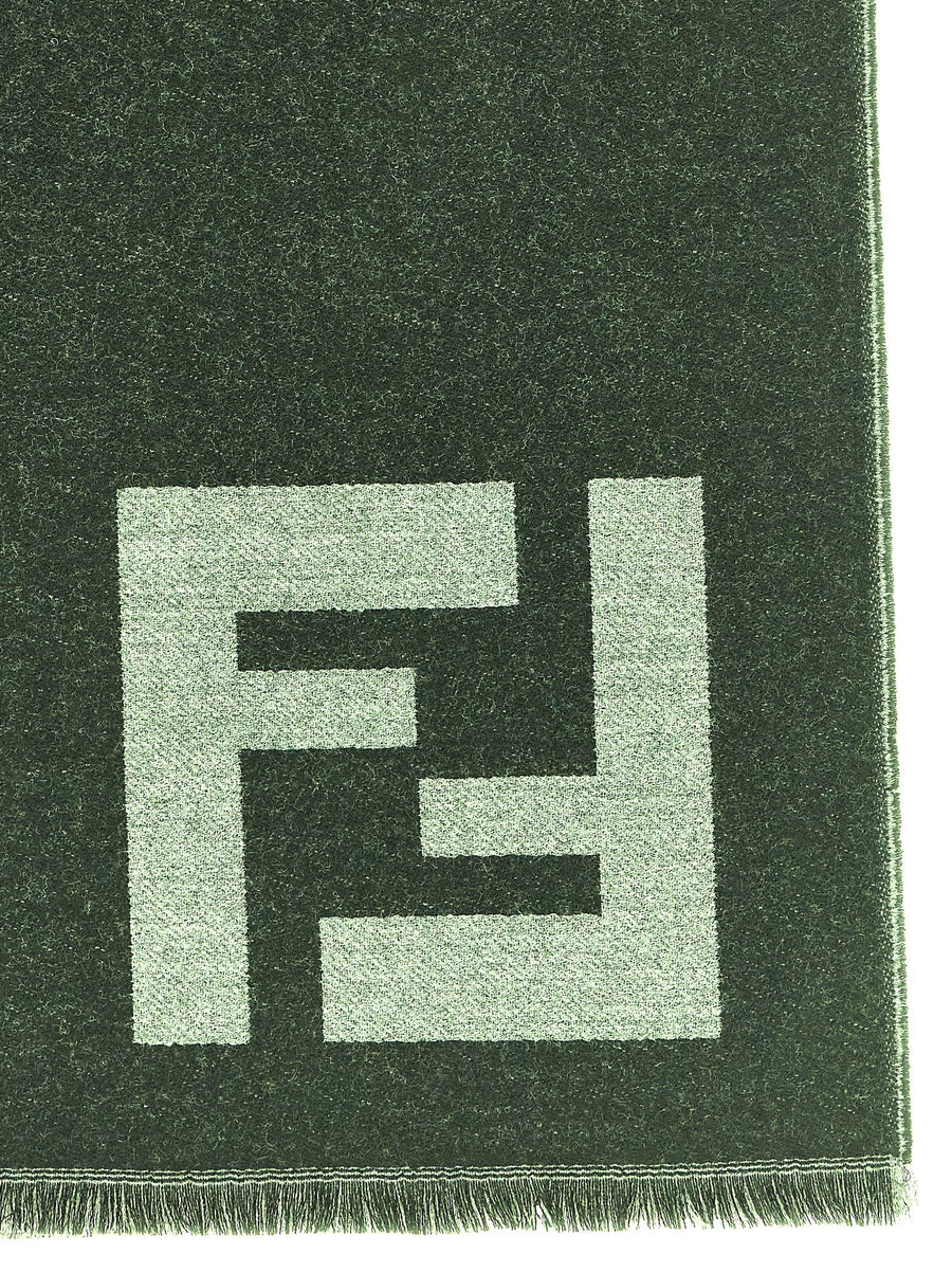 Fendi FF Macro Scarf For Men Luxury Virgin Wool Jacquard Knit With Fringed Edges