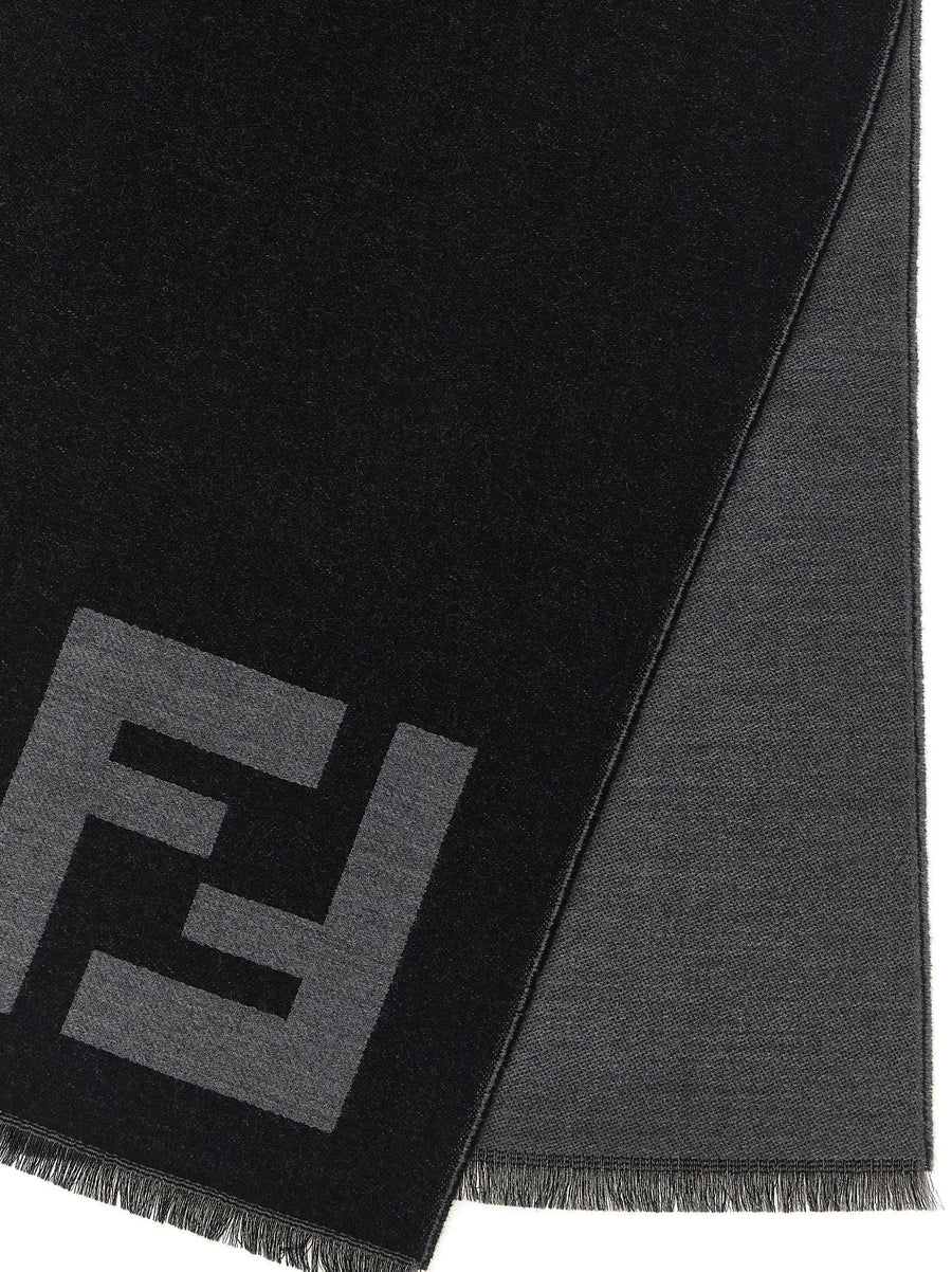Fendi FF Macro Scarf For Men Luxury Virgin Wool Jacquard Knit With Fringed Edges