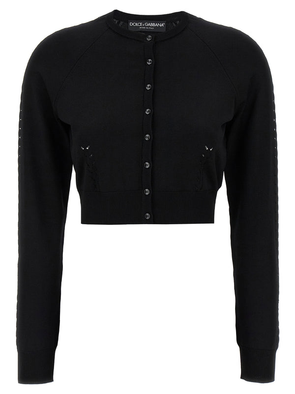 Dolce and Gabbana Viscose Cardigan For Women Cropped Crew Neck Modern Luxe Silhouette